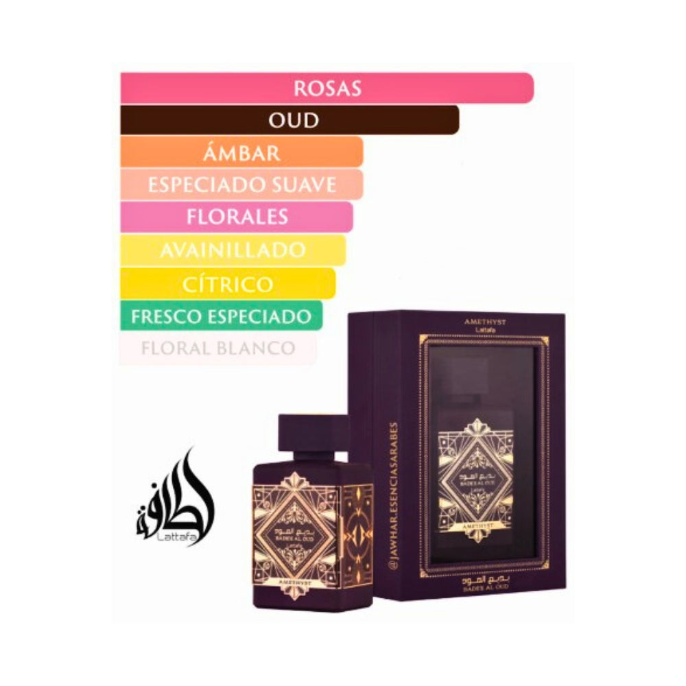 Perfume Badee Al Oud Amethyst Original 100ml Unisex Obsequio Atomizador