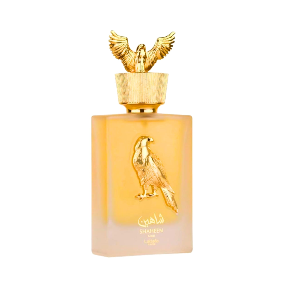 Perfume Lattafa Shaheen Gold Original 100ml EDP Unisex Obsequio Atomizador