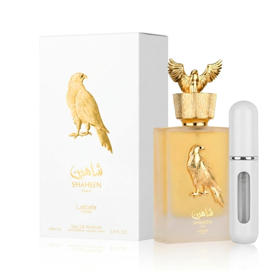 Perfume Lattafa Shaheen Gold Original 100ml EDP Unisex Obsequio Atomizador